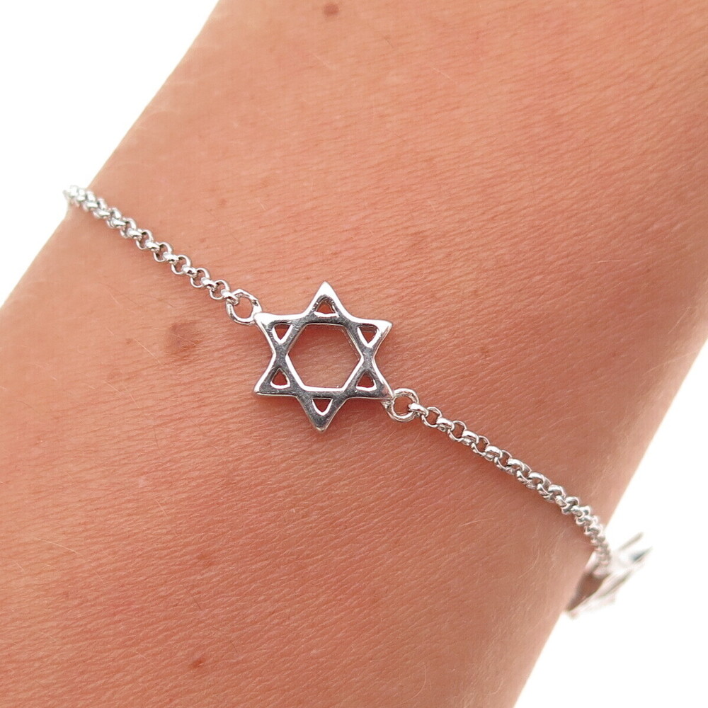 925 Sterling Silver Star of David Rolo Link Bracelet 6.25-7.25"